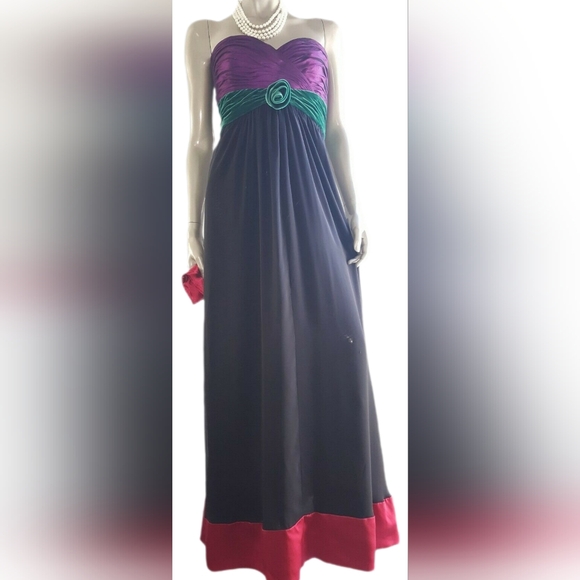 ◇$4800 OSCAR DE LA RENTA BLK RED GREEN PURPLE RUNWAY GOWN 10